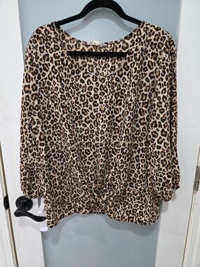 Pink Republic Cheetah Print Tie Front Blouse – Size XXL